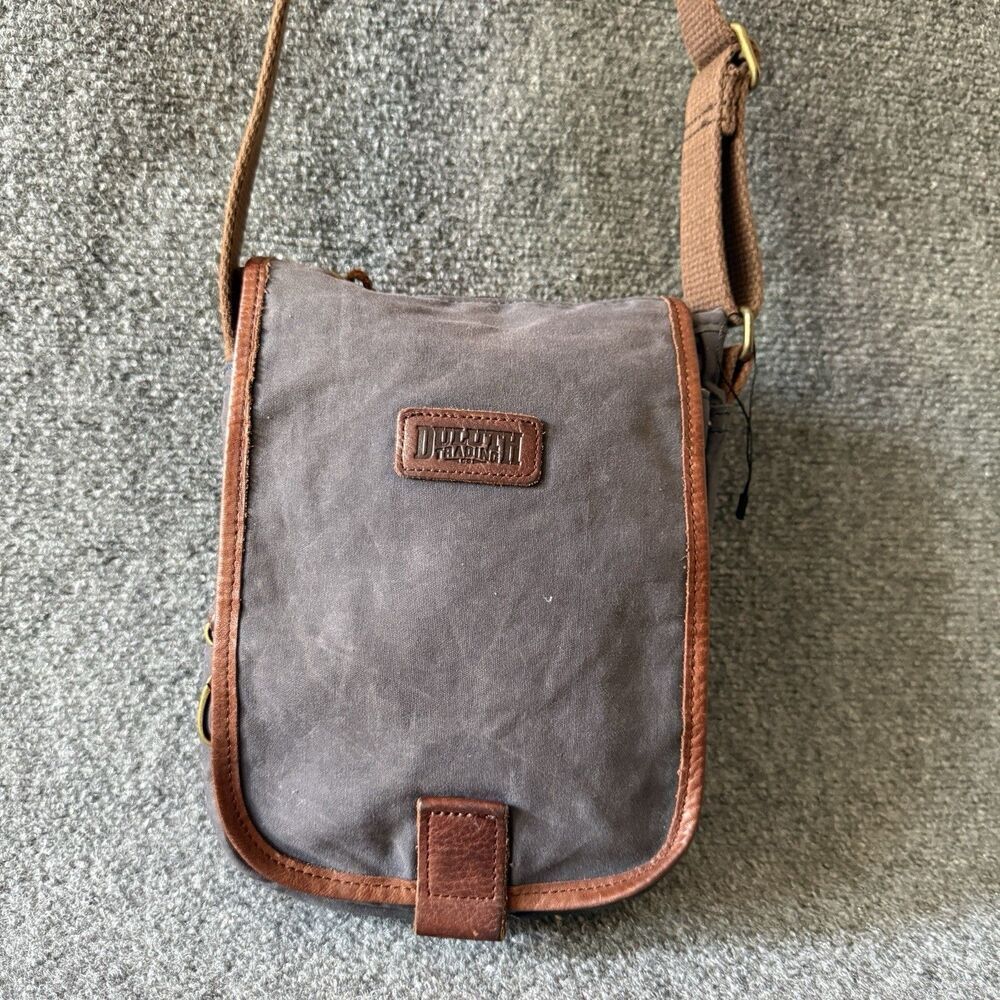 Duluth Trading Messenger Bag Gray/Brown Crossbody Adjustable Strap Pockets